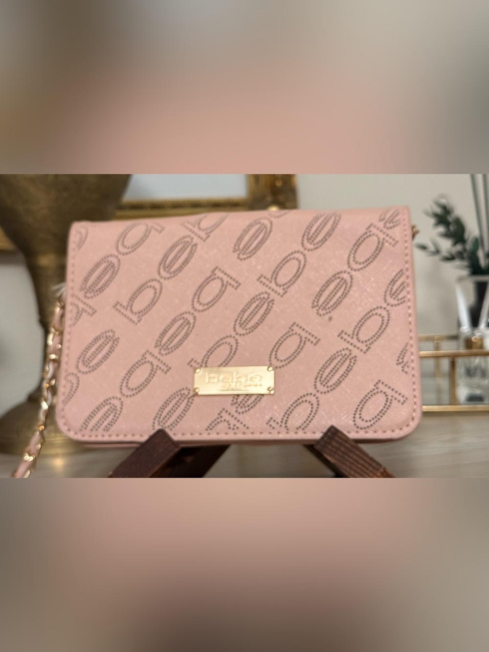 BEBE Blush Pink Monogram Chain Crossbody